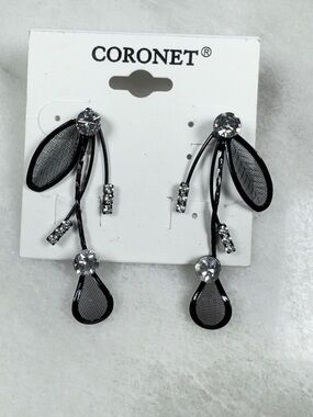 Coronet Black Crystal Teardrop Drop Earrings